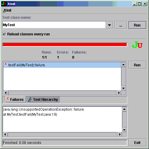 test result in JUnit